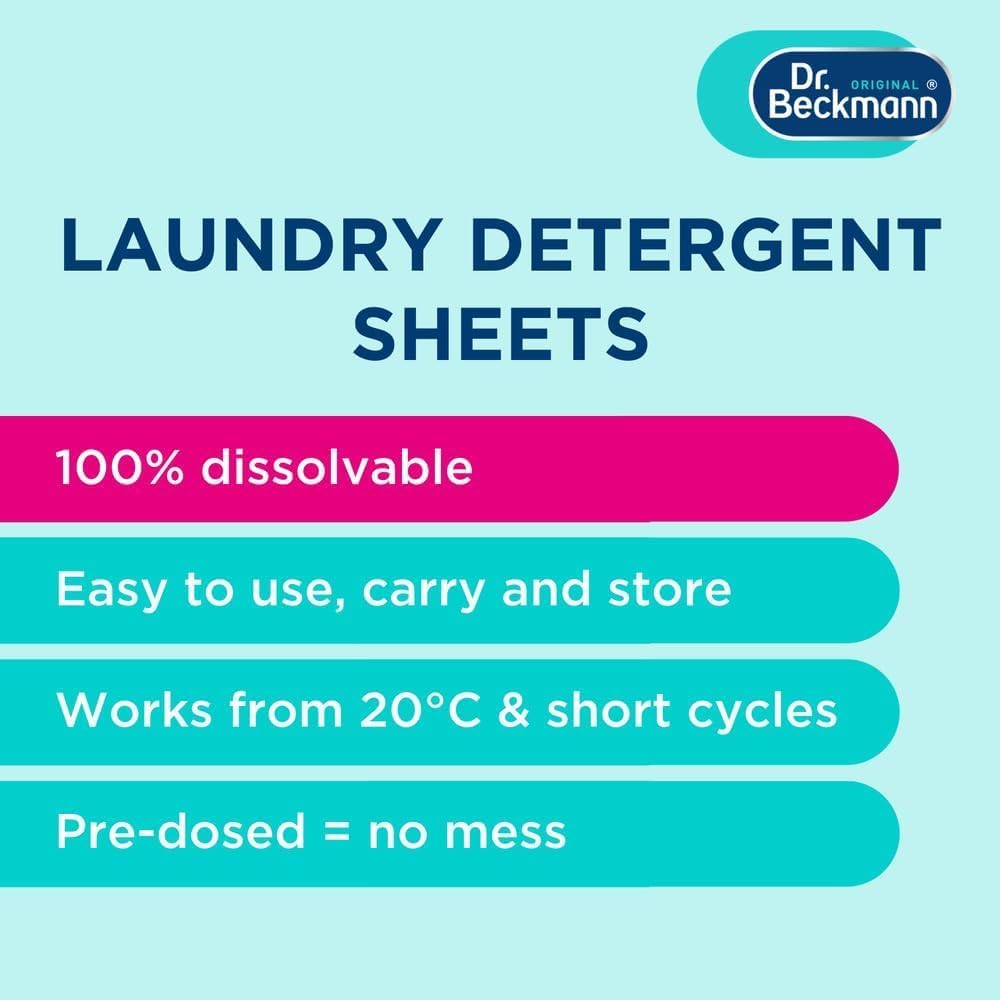 Dr. Beckmann Original Magic Leaves Laundry Detergent Sheets Non Bio Intense Fresh 25 Washes 100g