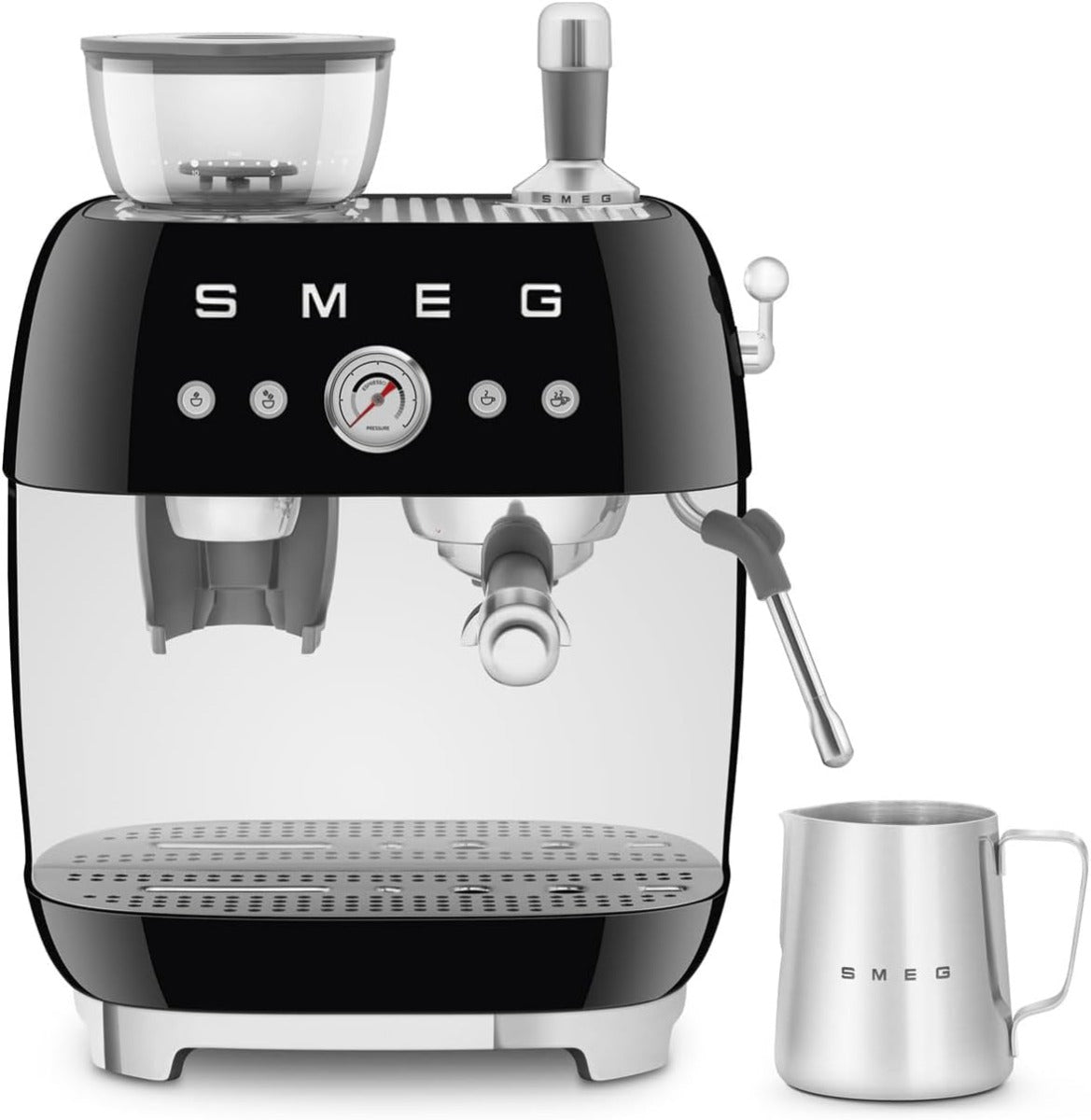 Smeg EGF03BLUK Retro Espresso Coffee Machine with Grinder & 20 Bar Pump, Black