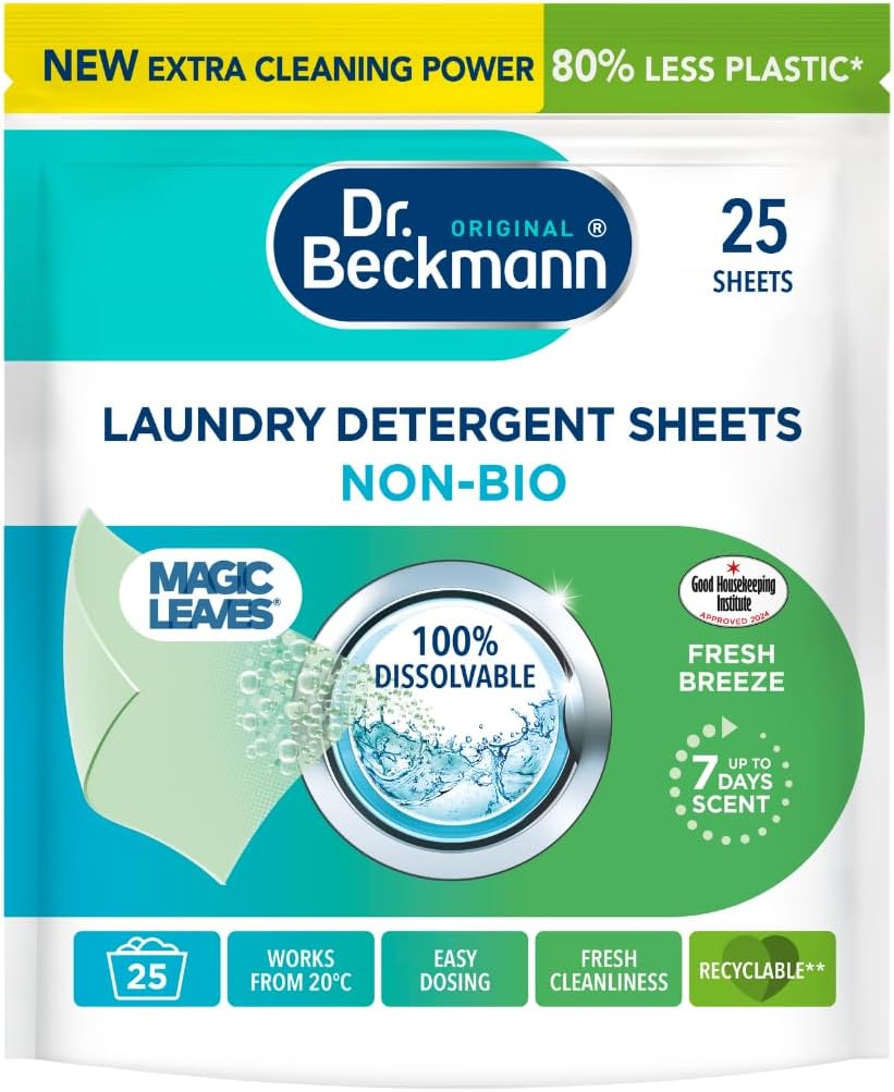 Dr. Beckmann Original Magic Leaves Laundry Detergent Sheets Non Bio Intense Fresh 25 Washes 100g