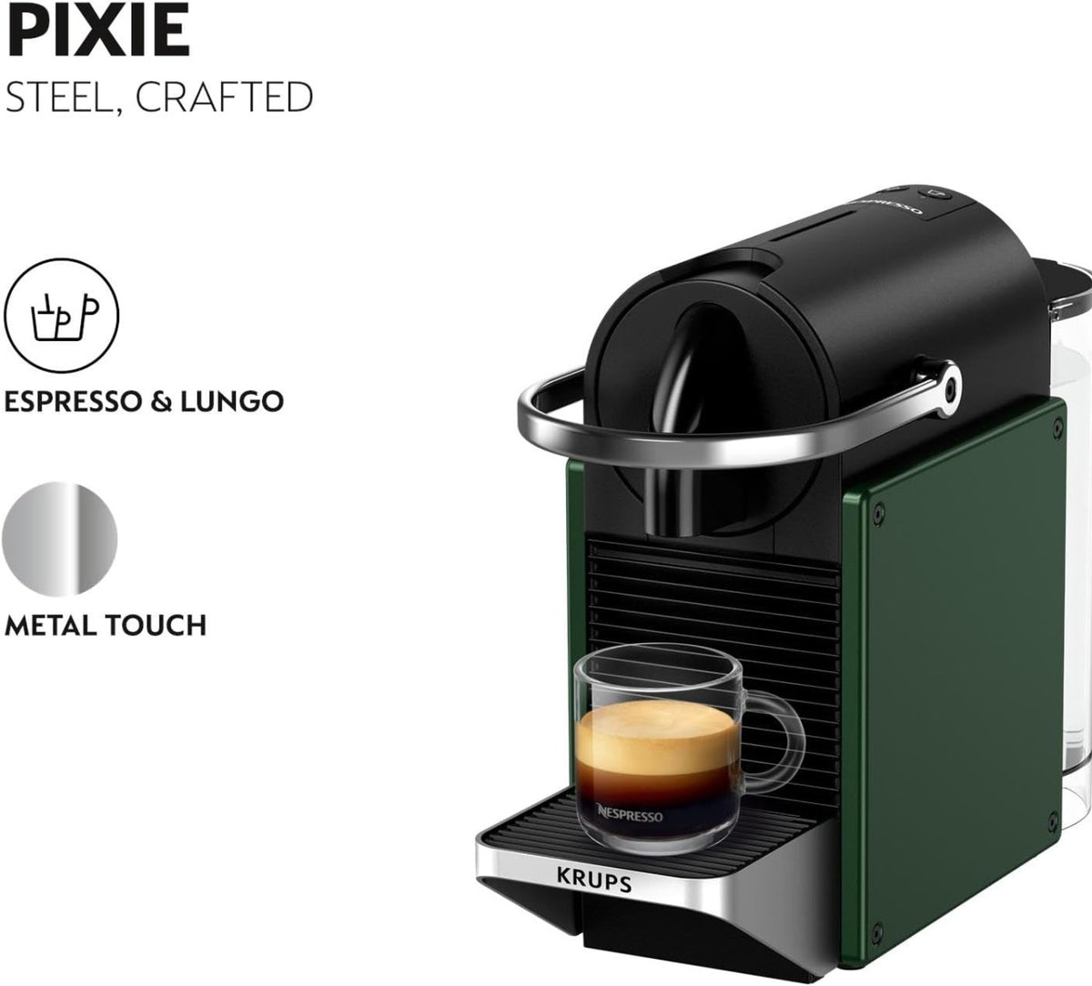 Nespresso Pixie Original Pod Coffee Machine, Compact Espresso Maker - Dark Green