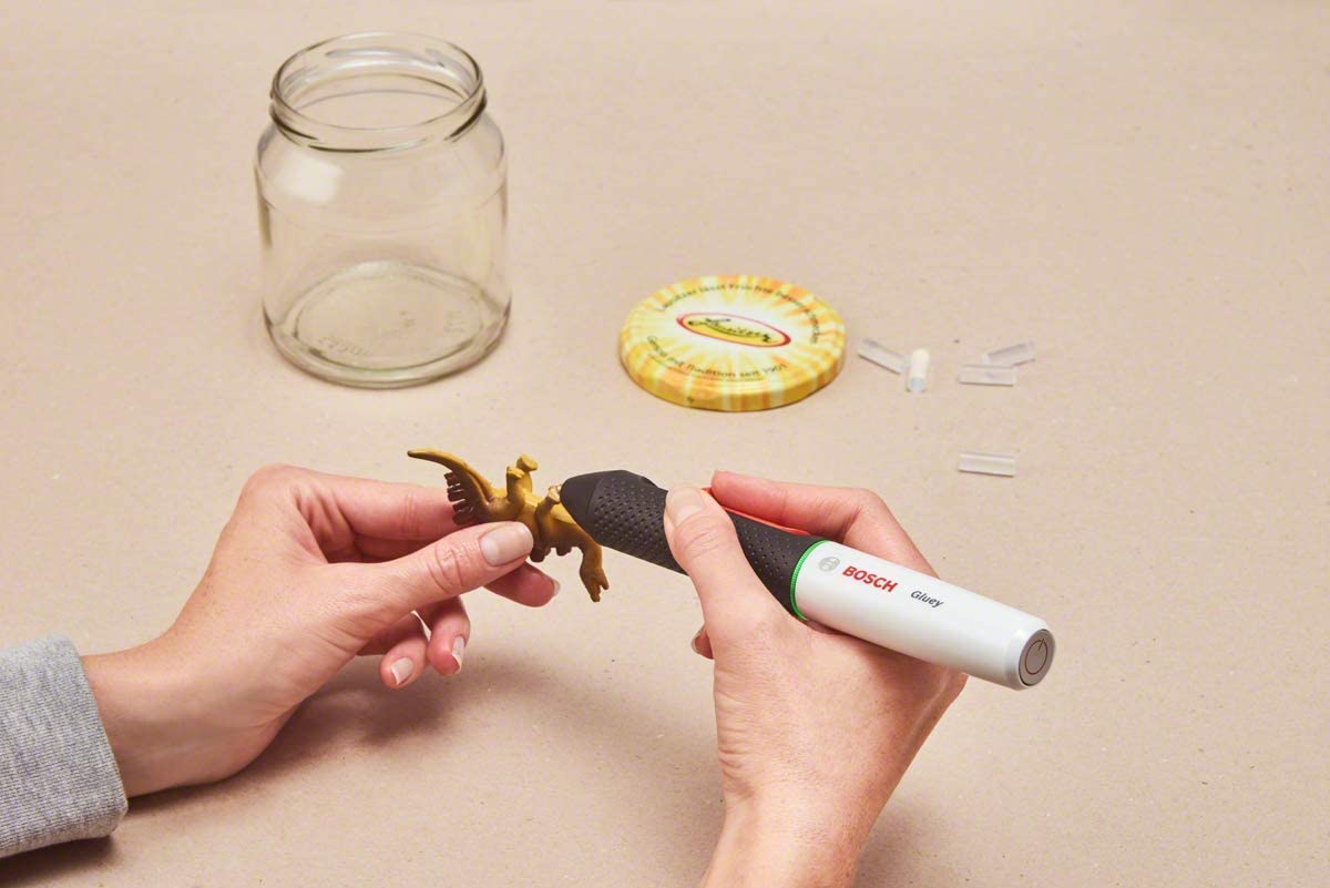 Bosch Home and Garden Cordless Hot Glue Pen Gluey (Smoky Grey, 2 batteries, with 20 hot glue sticks, USB charger and cable, in carton packaging)