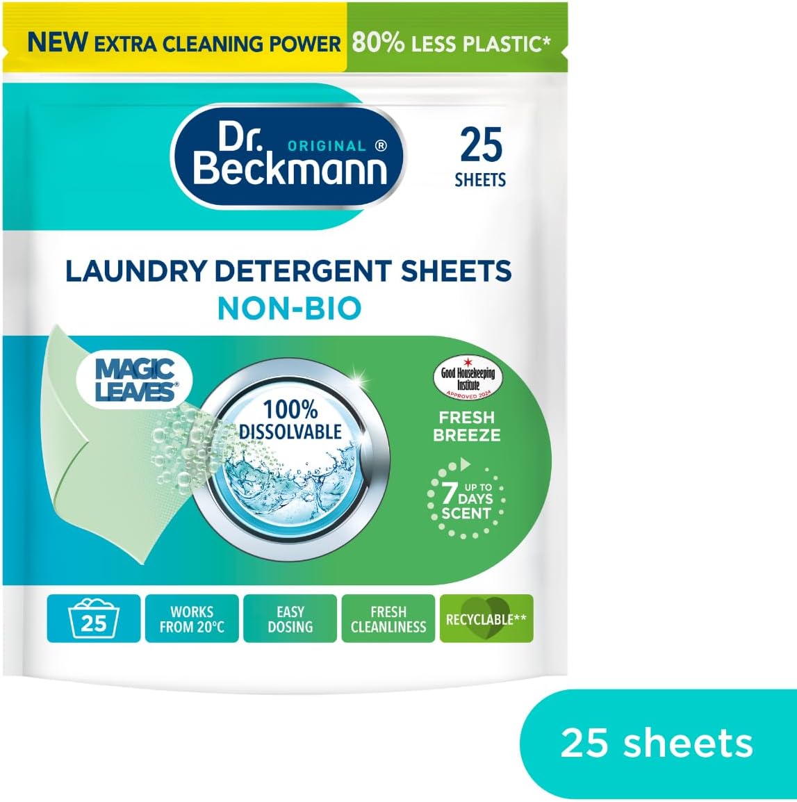 Dr. Beckmann Original Magic Leaves Laundry Detergent Sheets Non Bio Intense Fresh 25 Washes 100g