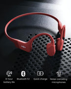 SHOKZ OpenRun Wireless Bone Conduction Headphones - Magnetic Charging - Solar Red