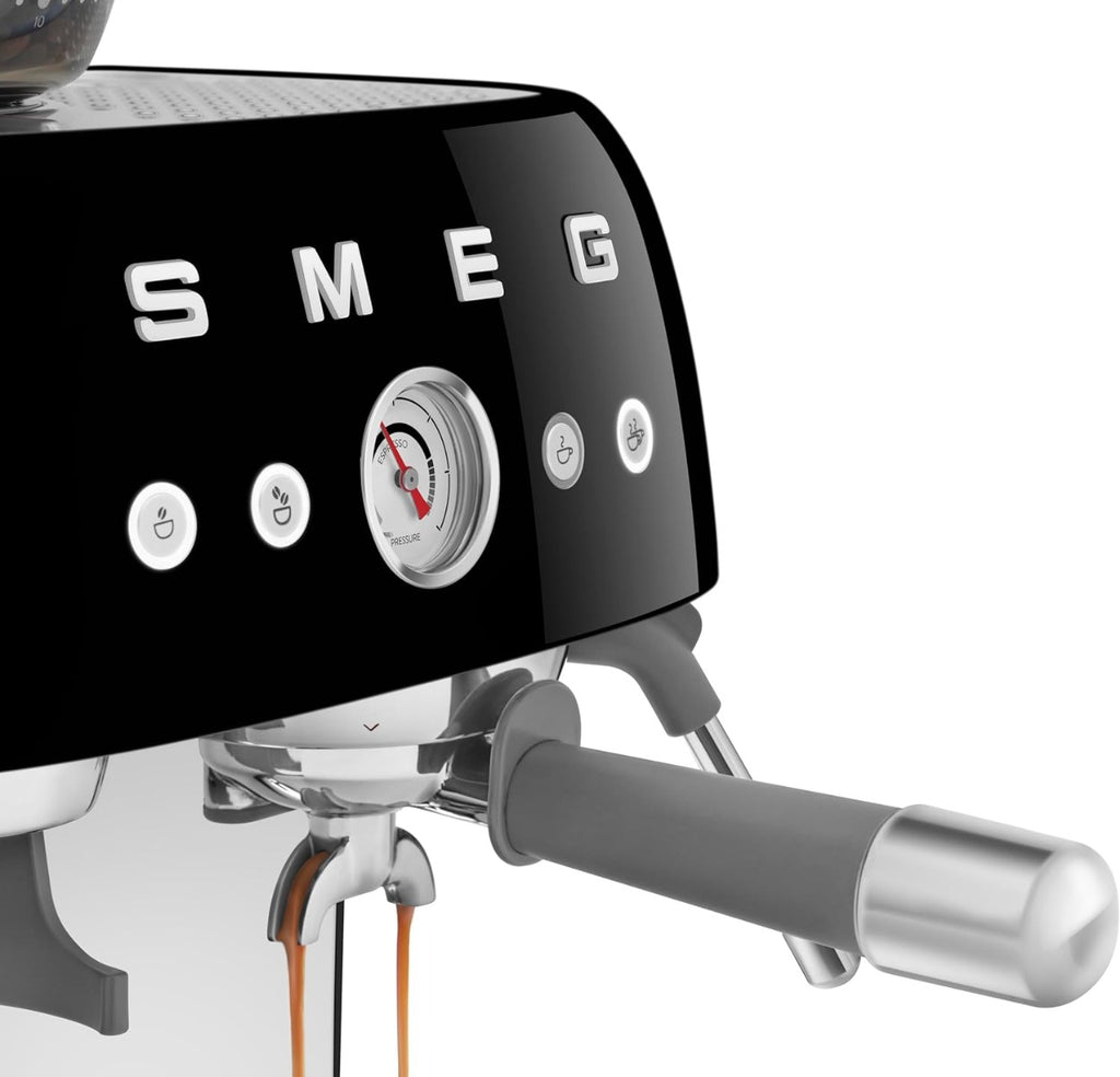 Smeg EGF03BLUK Retro Espresso Coffee Machine with Grinder & 20 Bar Pump, Black