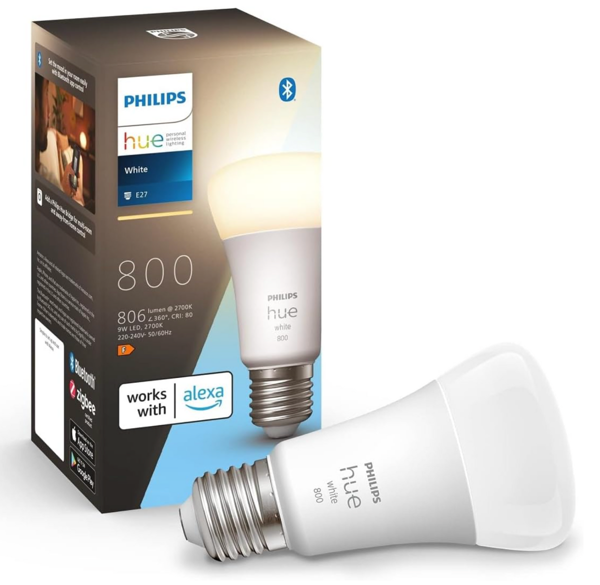 Philips Hue White E27 800 Lumen Bulb - 1 Pack