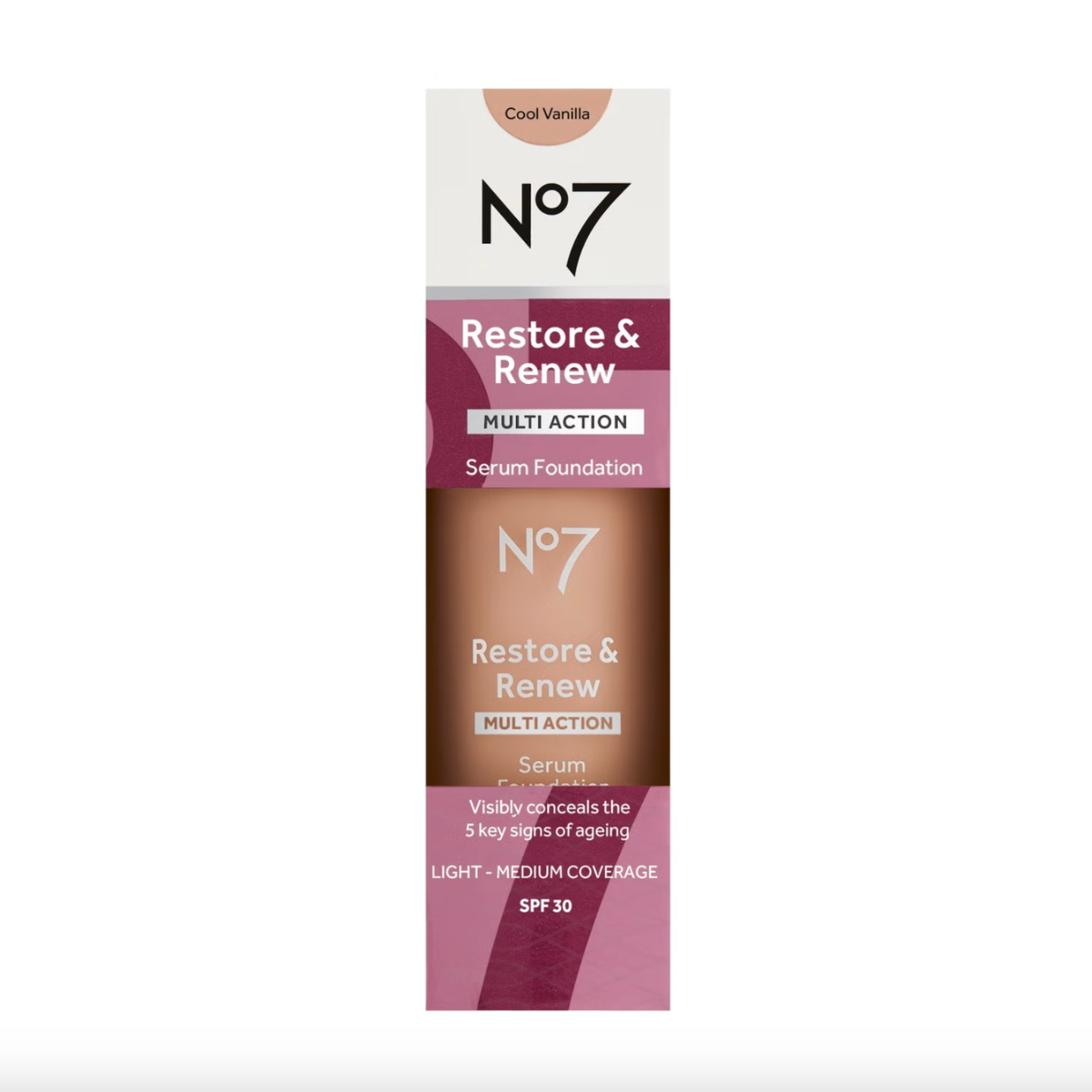 No7 Restore & Renew Multi Action Serum Foundation SPF30 30ml - Shade: Cool Vanilla