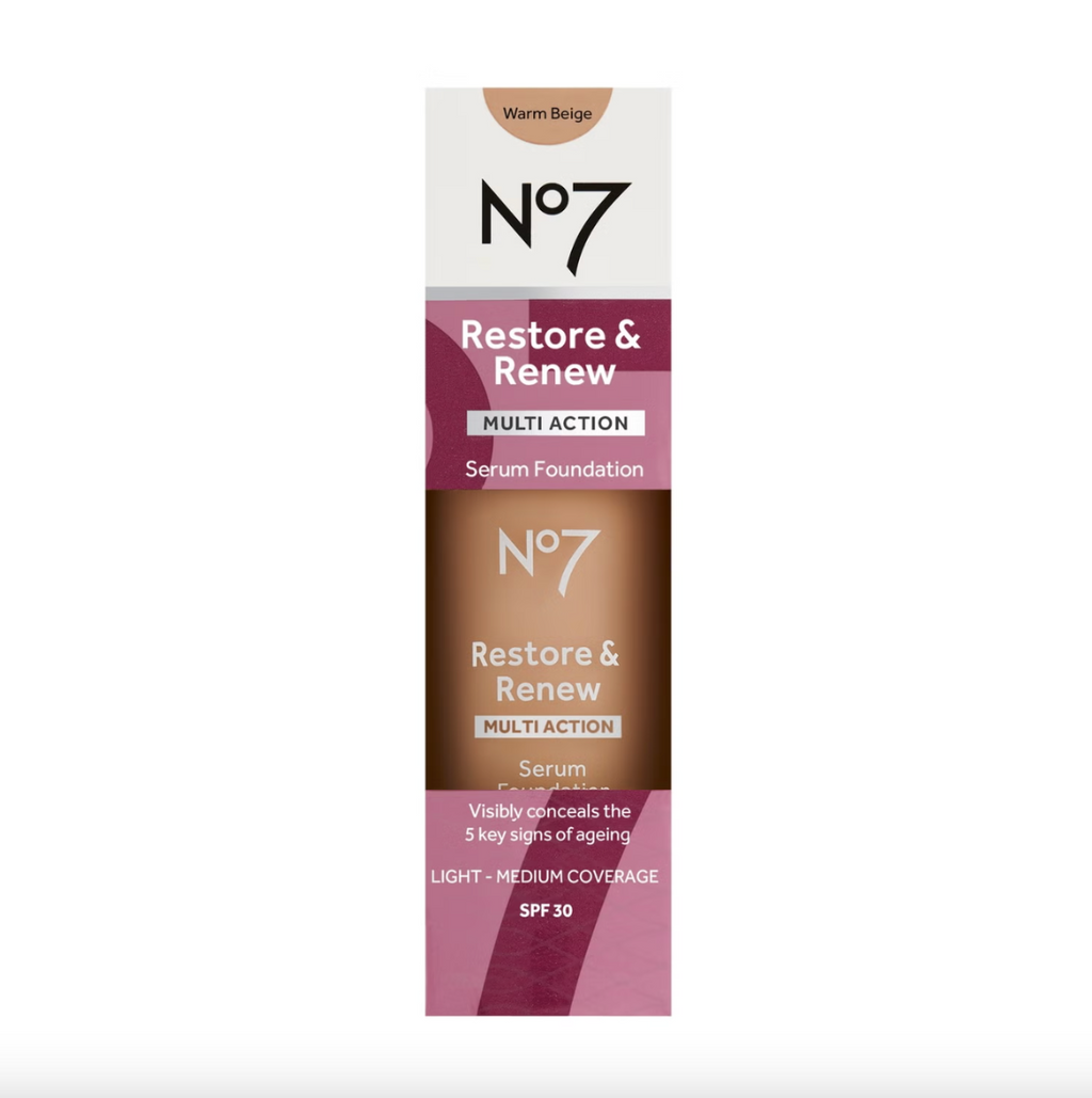 No7 Restore & Renew Multi Action Serum Foundation SPF30 30ml - Shade: Warm Beige