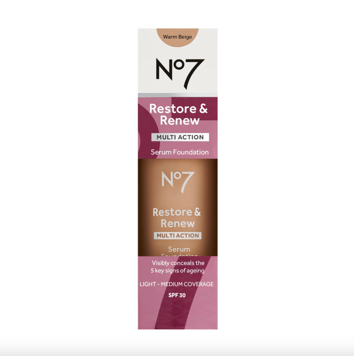 No7 Restore & Renew Multi Action Serum Foundation SPF30 30ml - Shade: Warm Beige