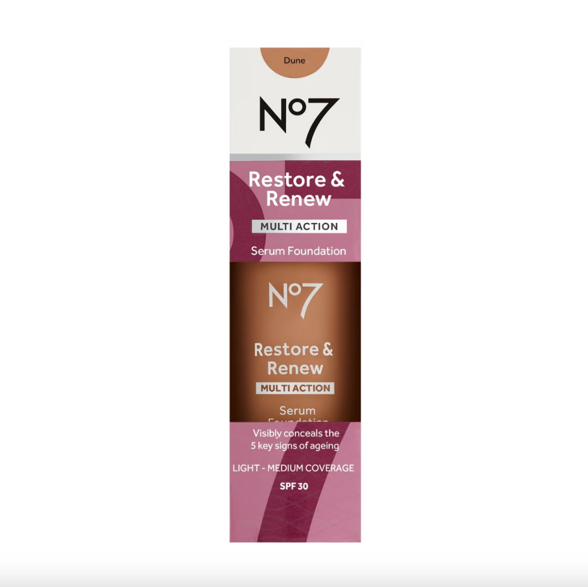 No7 Restore & Renew Multi Action Serum Foundation SPF30 30ml - Shade: Dune
