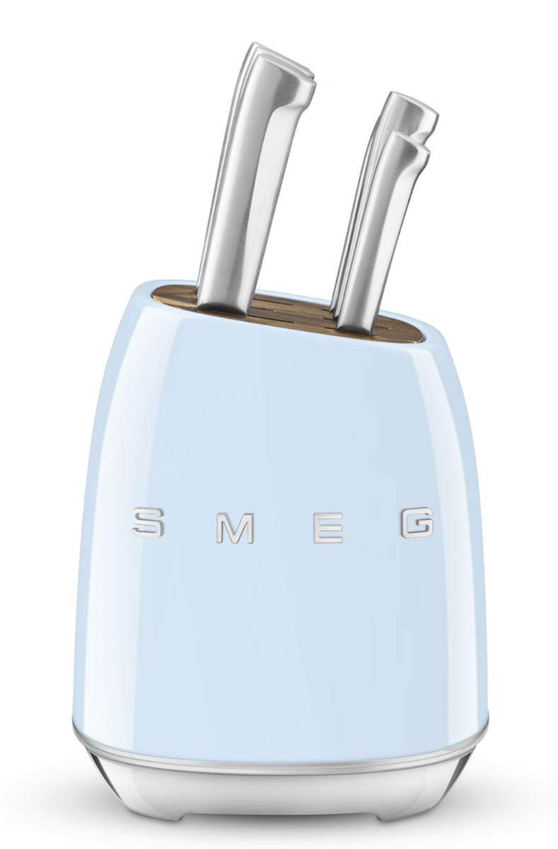 SMEG 50's Style Knife Block Set, Pastel Blue