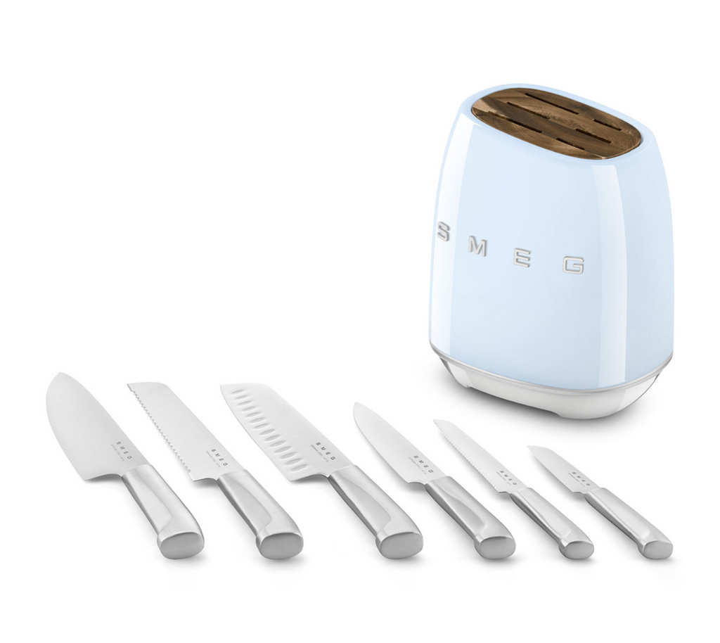 SMEG 50's Style Knife Block Set, Pastel Blue
