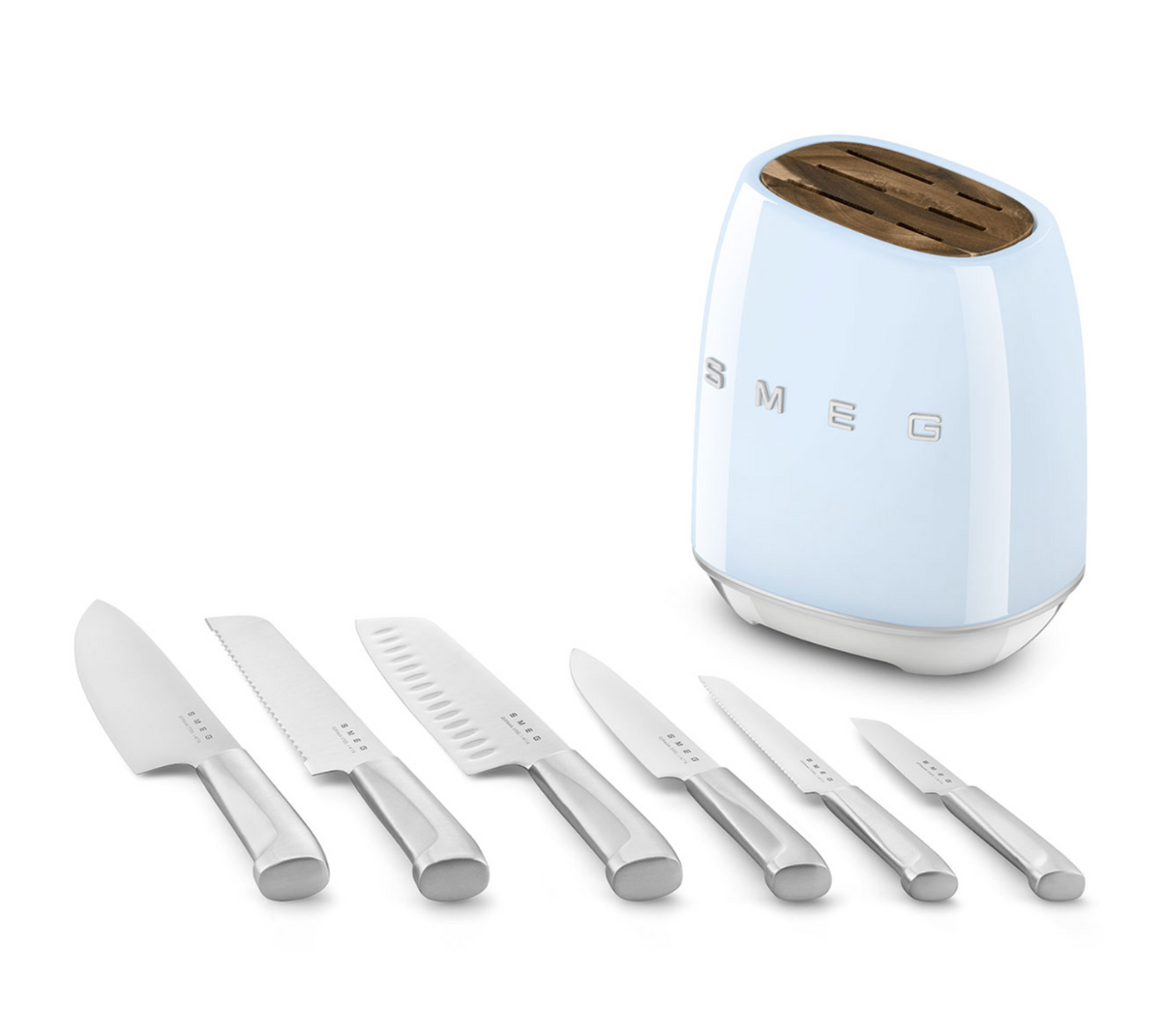 SMEG 50's Style Knife Block Set, Pastel Blue