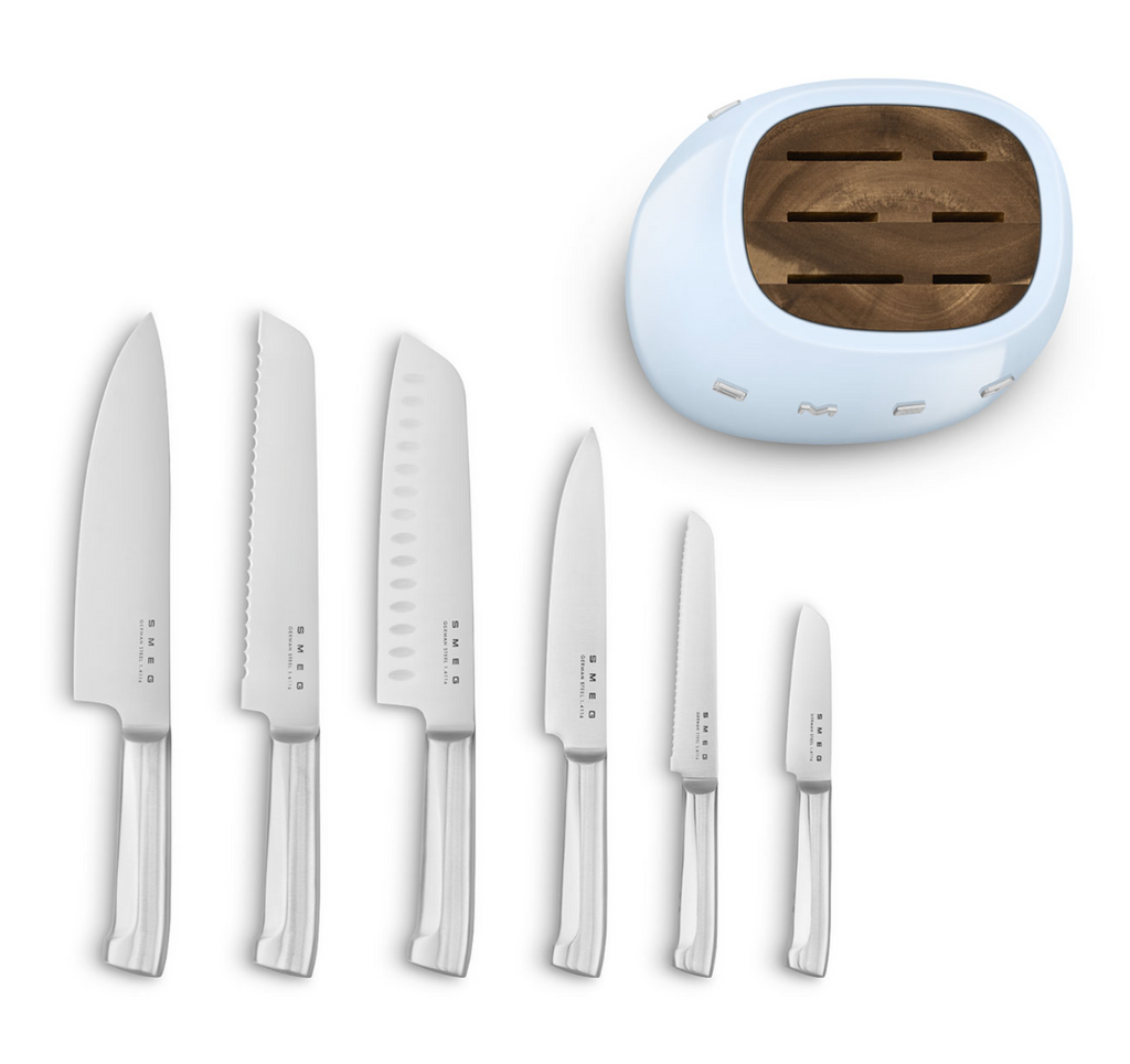 SMEG 50's Style Knife Block Set, Pastel Blue
