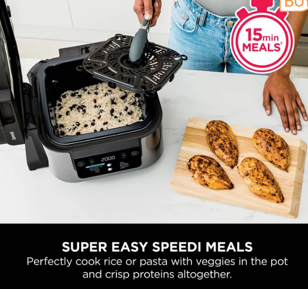 Ninja ON500UK Speedi 12 in 1 Multi Cooker, Air Fryer & Slow Cooker in Black Steel