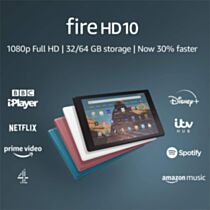 Amazon Fire HD Tablet: 10 inches, 2GB RAM, 32GB Storage with Ads - Black (9th Generation) Damaged Box
