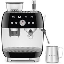 Smeg EGF03BLUK Retro Espresso Coffee Machine with Grinder & 20 Bar Pump, Black